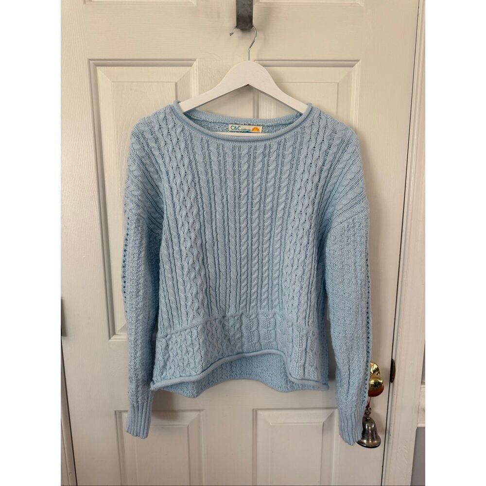 C&C California Baby Blue Cable Knit Rolled Collar Sweater sz L EUC